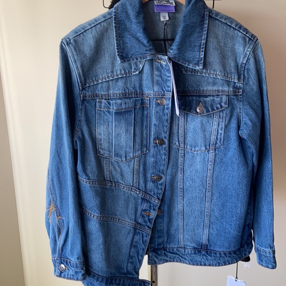 Future Collective with Kahlana Barfield Brown Women's Asymmetrical Jean Jacket - Picture 9 of 15